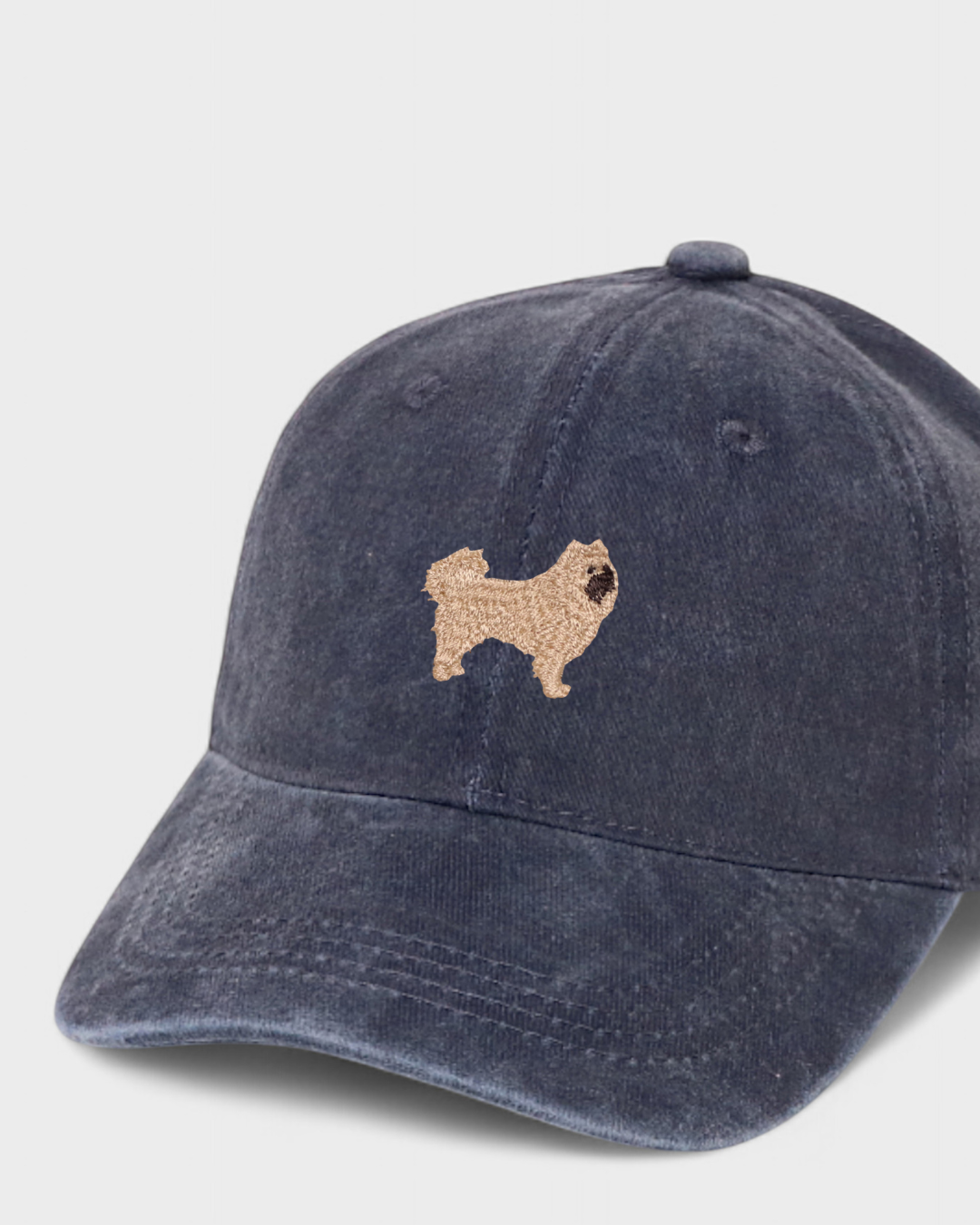 Cavoodle personalised hat in washed cotton with embroidered dog design and customisable back text