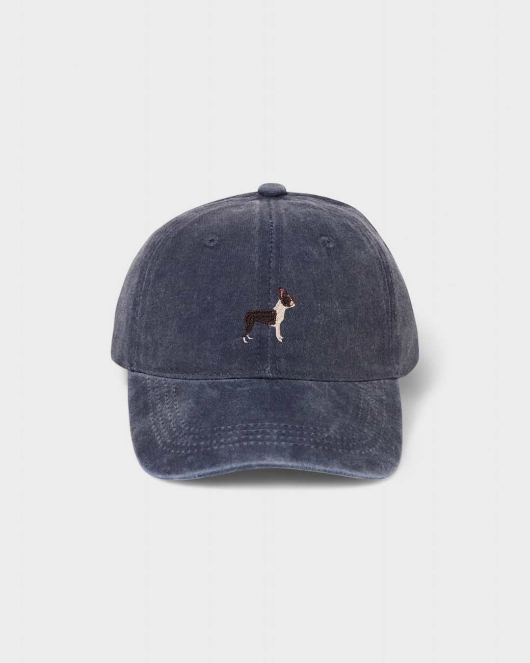 Boston Terrier personalised hat with embroidered design, 100% washed cotton, baseball fit.