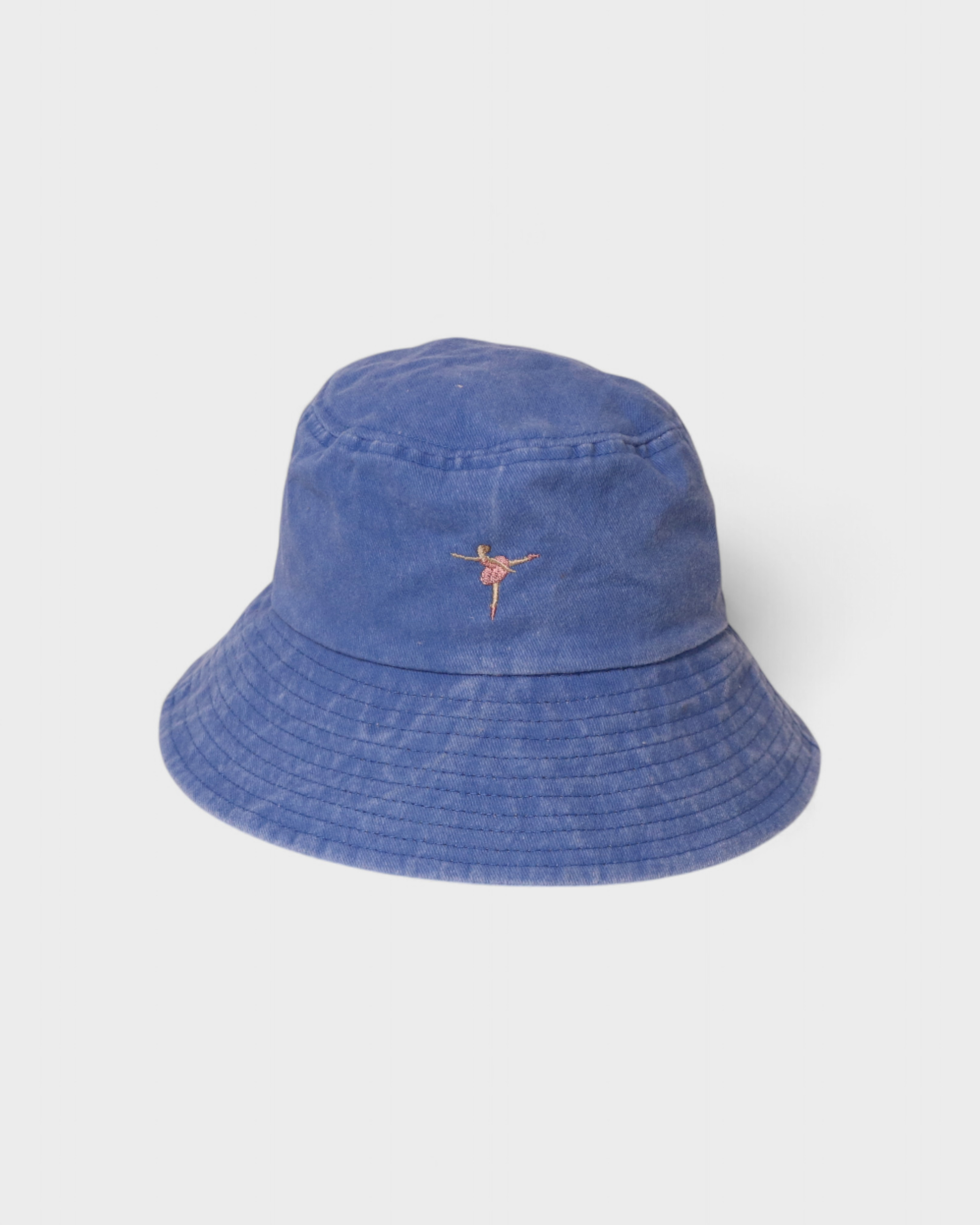 Blue ballerina embroidered bucket hat for kids made of 100% washed cotton, personalized and comfortable for ages 2-6.