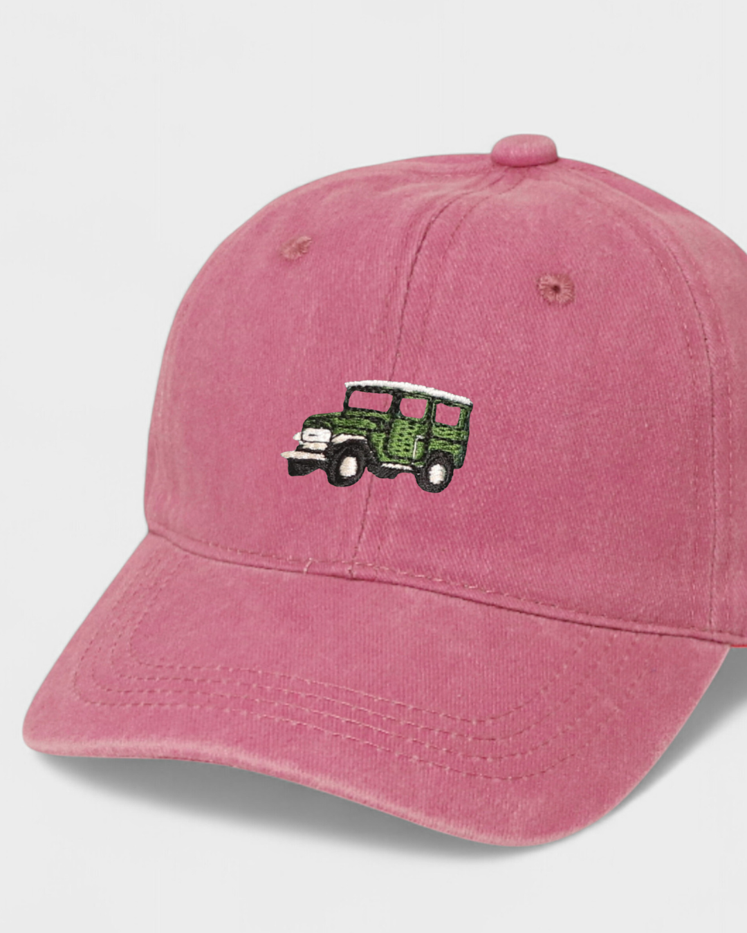 Land Cruiser FJ40 personalised hat with embroidered design on vintage washed cotton.