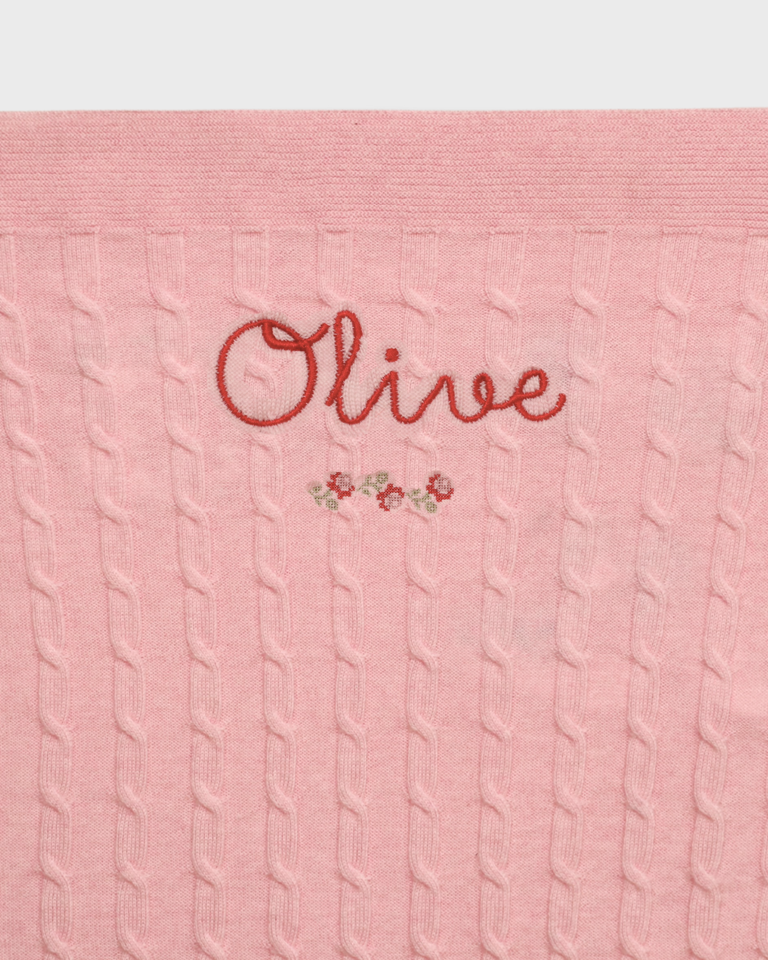 Merino Baby Blanket with Rosette Design and Personalized Embroidery