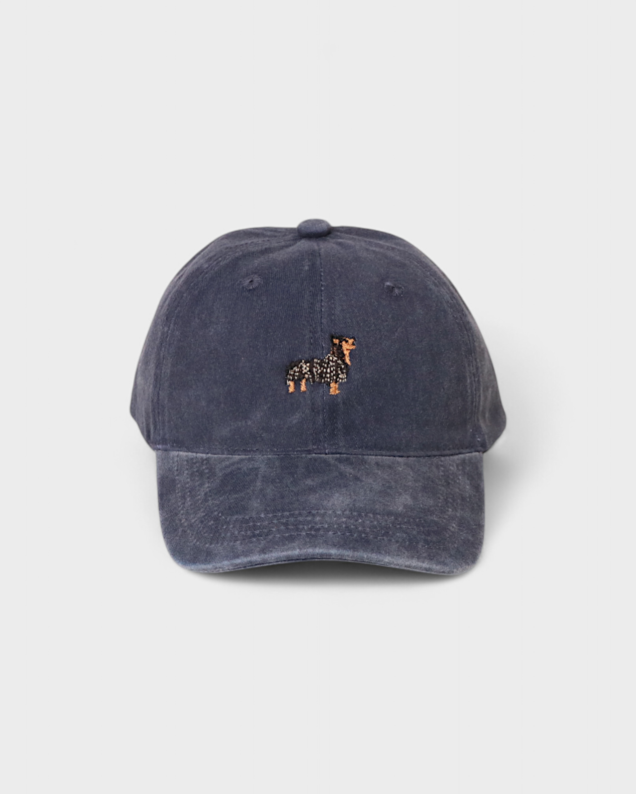 Yorkie personalised hat with embroidered design, made of 100% washed cotton.