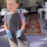 Kids Blue on Stone Grey Linen Apron