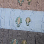 Merino Baby Blanket with vintage hot air balloon embroidery design.