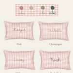 Nautical Cushion in duck egg blue gingham linen with embroidered personalisation and white piping, made from 100% European flax, removable machine-washable cover with soft silk and recycled polyester insert.