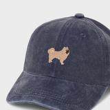 Cavoodle personalised hat in washed cotton with embroidered dog design and customisable back text