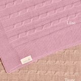 Merino Baby Blanket in Rosette Design with Embroidery in Lilac and Taupe Colors