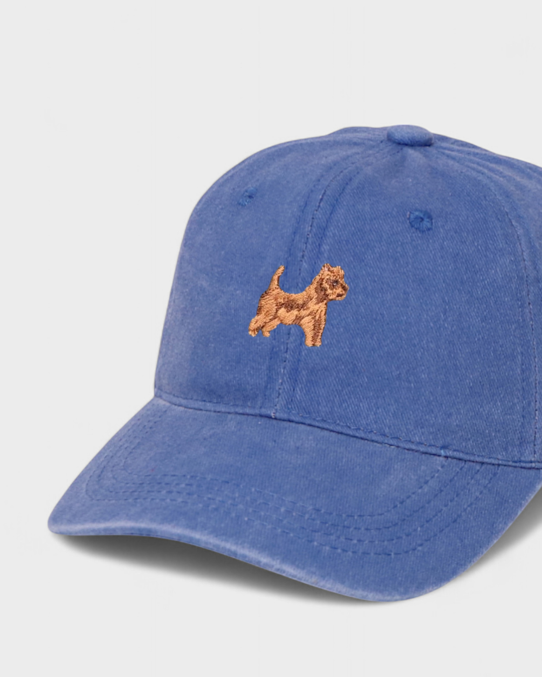 Australian Terrier embroidered personalised baseball hat in blue.
