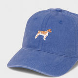 Blue baseball hat with embroidered Brittany Spaniel design and personalised embroidery option