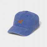 Blue baseball cap with embroidered hand-drawn Cocker Spaniel design, personalised embroidery option, made of 100% washed cotton