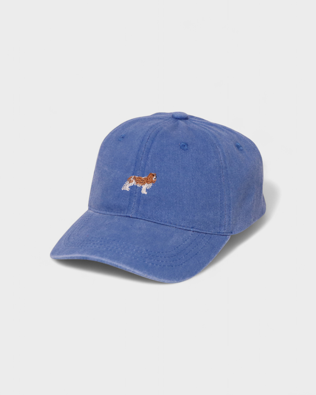 King Charles Spaniel personalised hat with embroidered design, 100% washed cotton.
