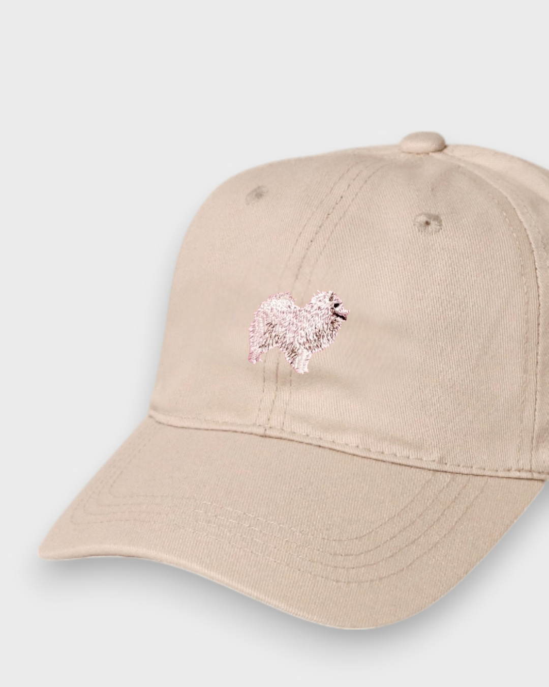 Beige Japanese Spitz personalised embroidered cotton baseball hat