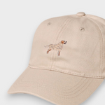 Beige baseball hat with embroidered hand-drawn Golden Retriever design and personalized embroidery option