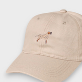 Beige baseball hat with embroidered hand-drawn Golden Retriever design and personalized embroidery option