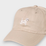 Beige personalised hat with embroidered West Highland White Terrier design on front and custom embroidery option on back