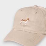 Brittany Spaniel Personalised Hat with hand-embroidered dog design on beige washed cotton baseball cap