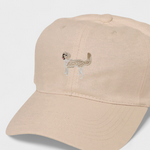 Beige Vizsla personalised hat with embroidered dog design on front, made of 100% washed cotton, classic baseball fit.