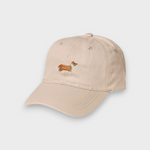 Beige Border Collie personalised hat with hand-embroidered dog design and custom embroidery on back, made of 100% washed cotton.