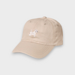 Beige personalised hat with embroidered West Highland White Terrier design and custom embroidery option on back