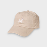 Beige personalised hat with embroidered West Highland White Terrier design and custom embroidery option on back