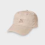 Beige airplane personalised hat with embroidered vintage plane design on front, made of 100% washed cotton in classic baseball fit.