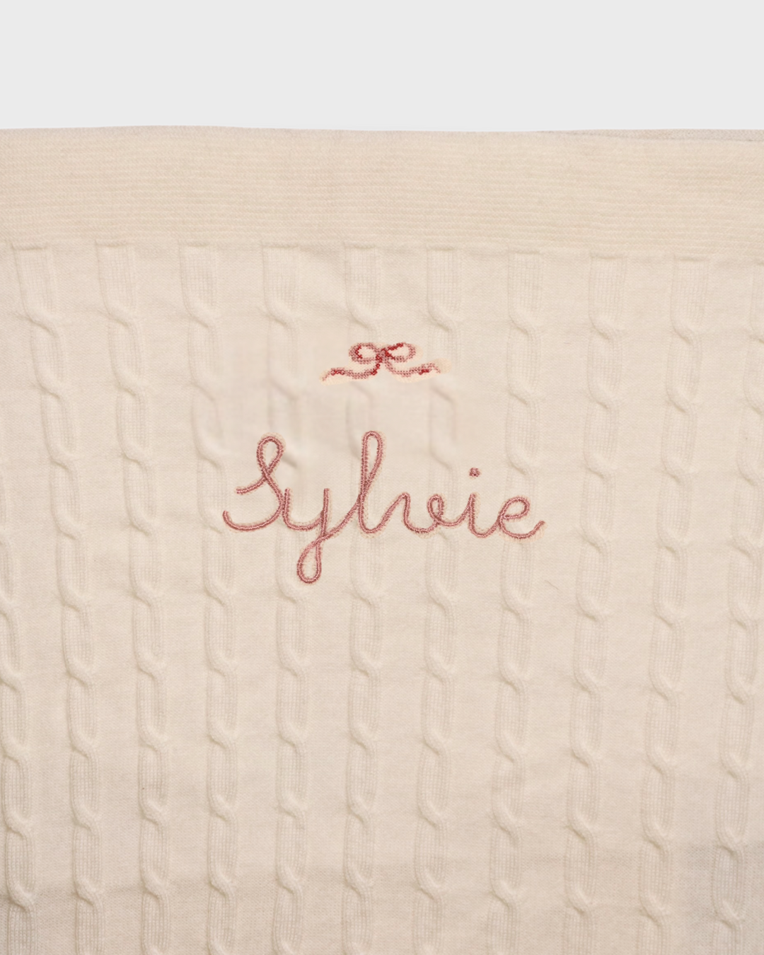 Merino Baby Blanket with Bow Design and Embroidery