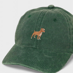 Dark green washed cotton baseball hat with embroidered Staffordshire Bull Terrier design on the front.