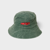 Green cotton Ferrari personalised bucket hat for kids with embroidered red car design