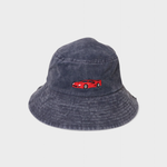 Ferrari personalised bucket hat for kids with embroidered red car logo on washed cotton fabric