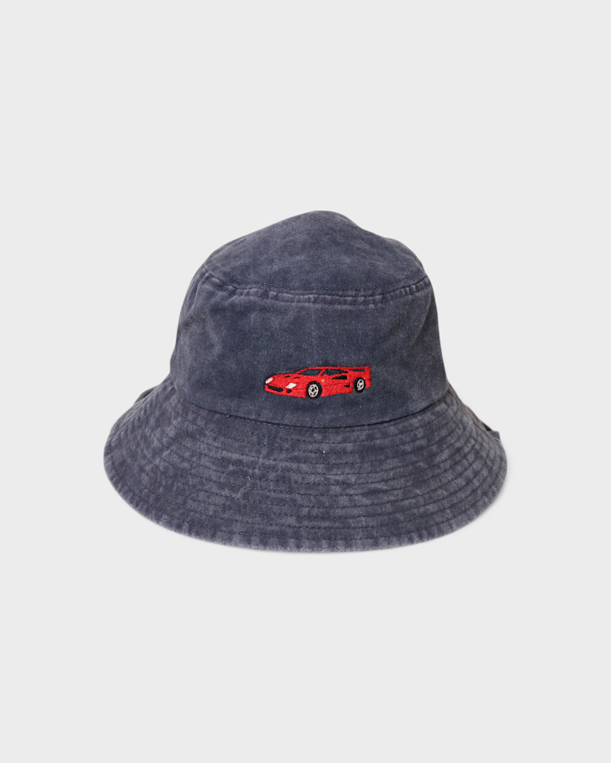 Ferrari personalised bucket hat for kids with embroidered red car logo on washed cotton fabric