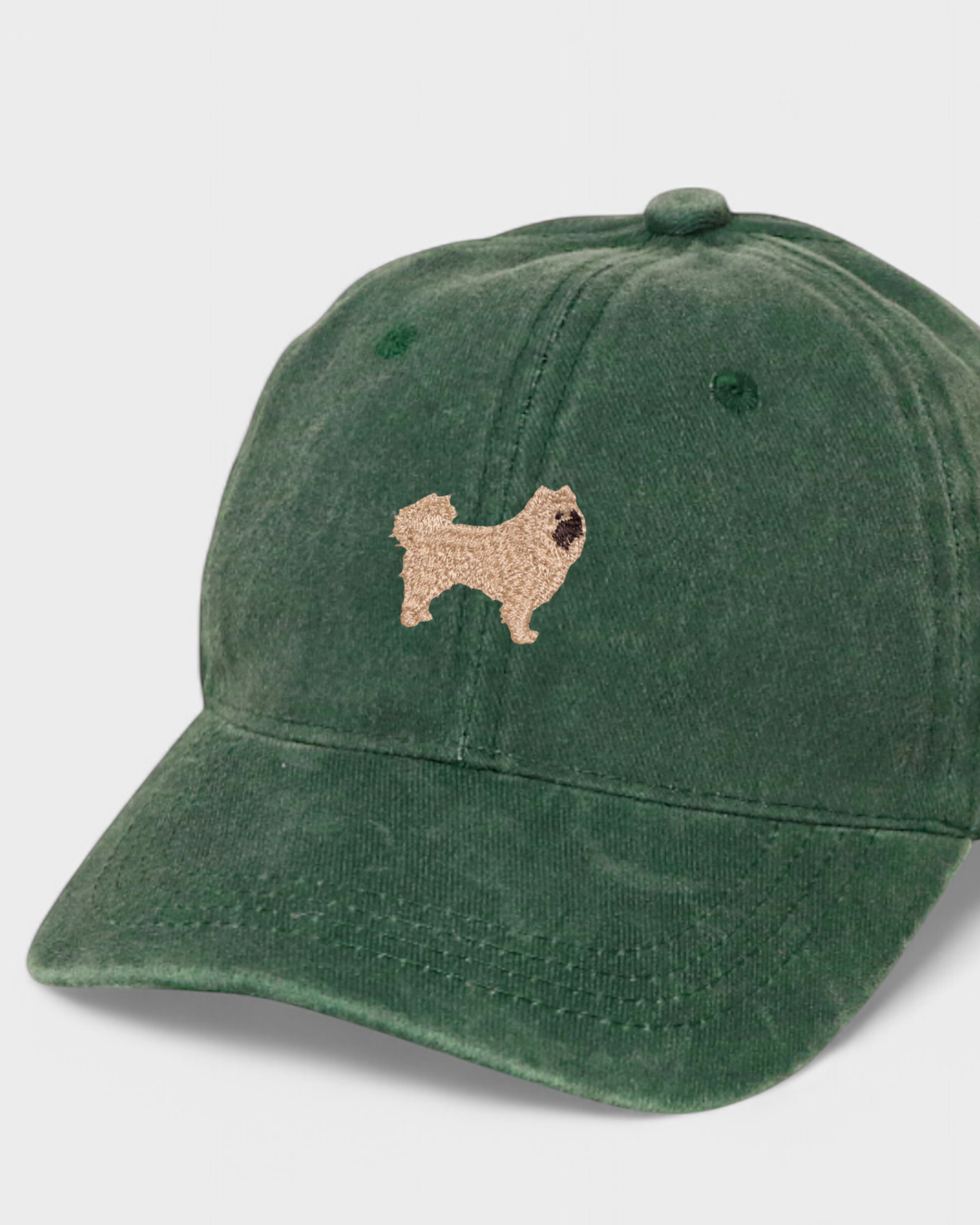 Husky personalised hat with embroidered Chow Chow design, 100% washed cotton, classic baseball fit.