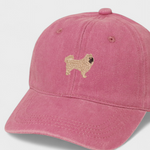 Pink Cavoodle personalised baseball hat with embroidered dog design on front made of 100% washed cotton