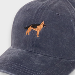 Navy blue German Shepherd personalised hat with embroidered dog design on front made of 100% washed cotton.