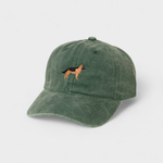 Green washed cotton German Shepherd personalised hat with embroidered dog design on front and customizable back embroidery in Auckland, New Zealand.