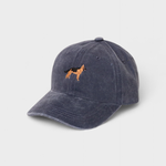 German Shepherd personalised hat with embroidered dog design front and custom text on back, navy blue cotton baseball cap