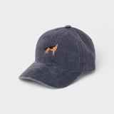 German Shepherd personalised hat with embroidered dog design front and custom text on back, navy blue cotton baseball cap