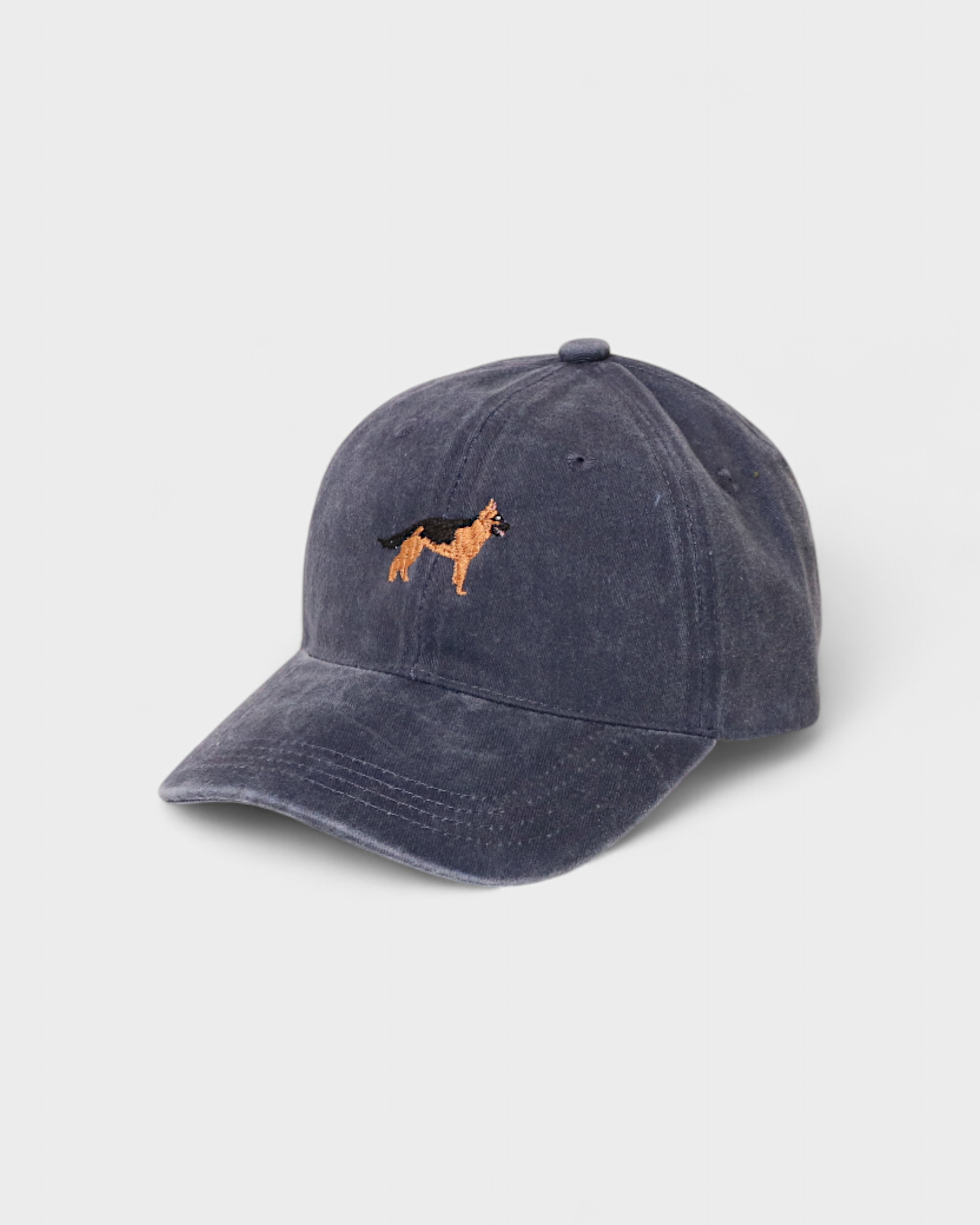 German Shepherd personalised hat with embroidered design on front, made of 100% washed cotton, classic baseball fit.