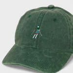 Green skier personalised hat with embroidered design, made of 100% washed cotton.
