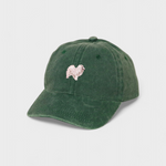 Green Japanese Spitz personalised cotton baseball hat with embroidered dog design on front