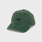 Black Cat Personalised Hat with embroidered black cat design on green washed cotton baseball cap