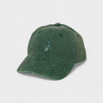 Green personalised embroidered hat with a skier design, made of 100% washed cotton.
