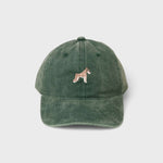 Green Schnauzer personalised hat with embroidered dog design on front, made of 100% washed cotton in classic baseball style