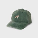 Green washed cotton baseball hat with embroidered Schnauzer design and personalized back embroidery option