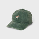 Green washed cotton baseball hat with embroidered Schnauzer design and personalized back embroidery option