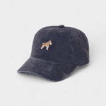 Black washed cotton baseball cap with embroidered Schnauzer design and customizable embroidery on back