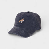 Black washed cotton baseball cap with embroidered Schnauzer design and customizable embroidery on back