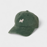 Personalised hat with embroidered West Highland White Terrier design on green cotton baseball cap