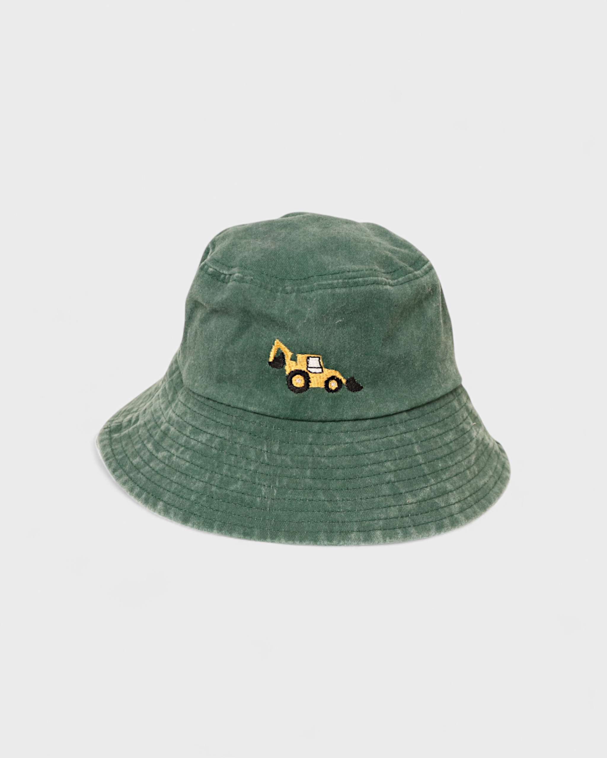 Digger Personalised Bucket Hat for kids, embroidered design, 100% washed cotton.