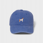 Blue Jack Russell Personalised Hat with embroidered terrier design on front, made of 100% washed cotton baseball cap.