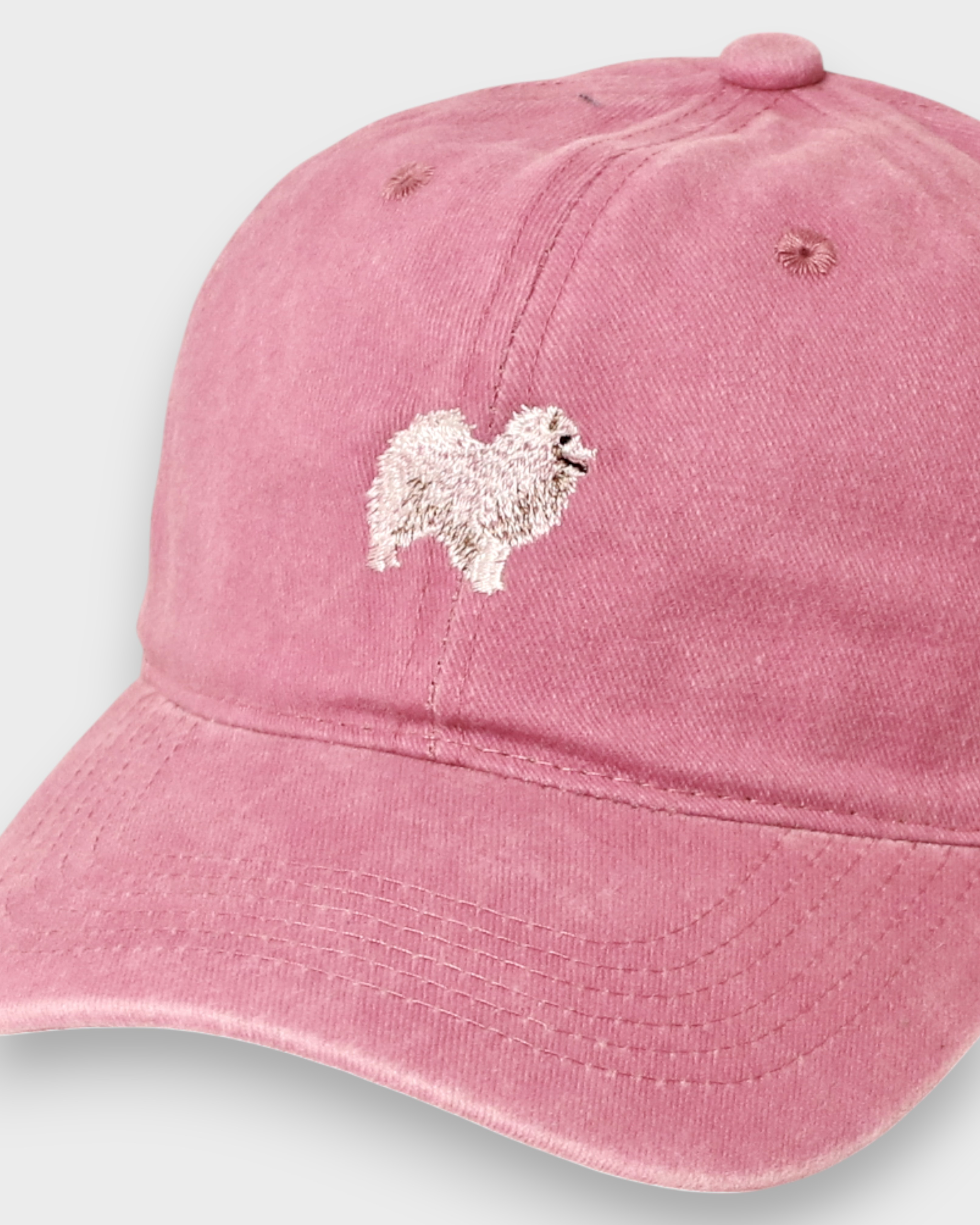 Pink Japanese Spitz personalised embroidered baseball hat made of 100% washed cotton